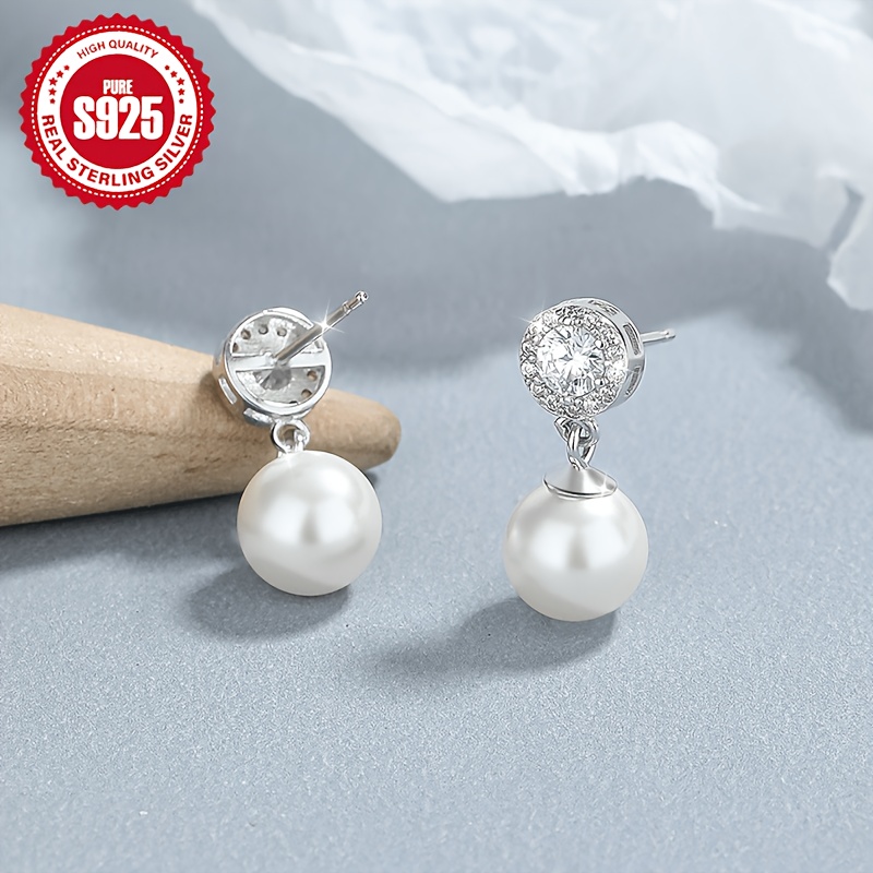 925 Sterling Silver Sparkling Stud Earrings with Zirconia Accents